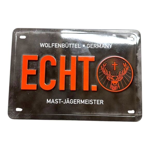 Jägermeister Echt Metal License Plate Barware Decor Sign Wolfenbüttel Germany 8" - Picture 2 of 5